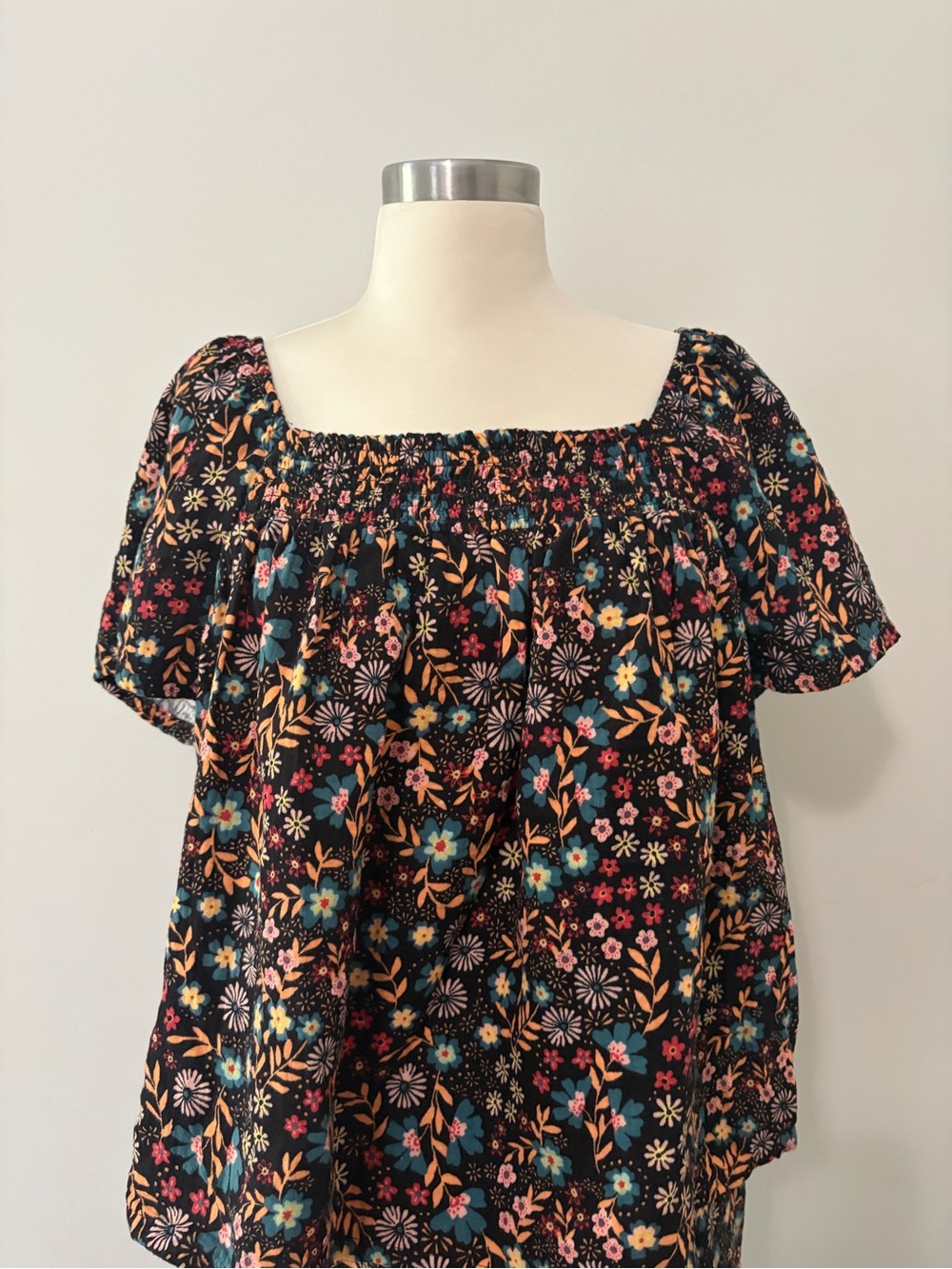 Joyspun Smocked Gauze Pajama Set Black Soot Fall Floral Wide Leg L Cottagecore - Picture 4 of 14